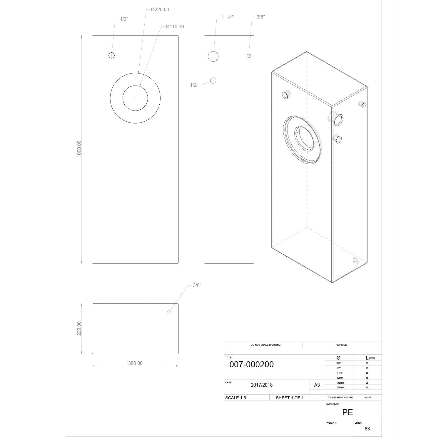 Serbatoio rigido neutro acqua tanica da campeggio e nautica 83 lt