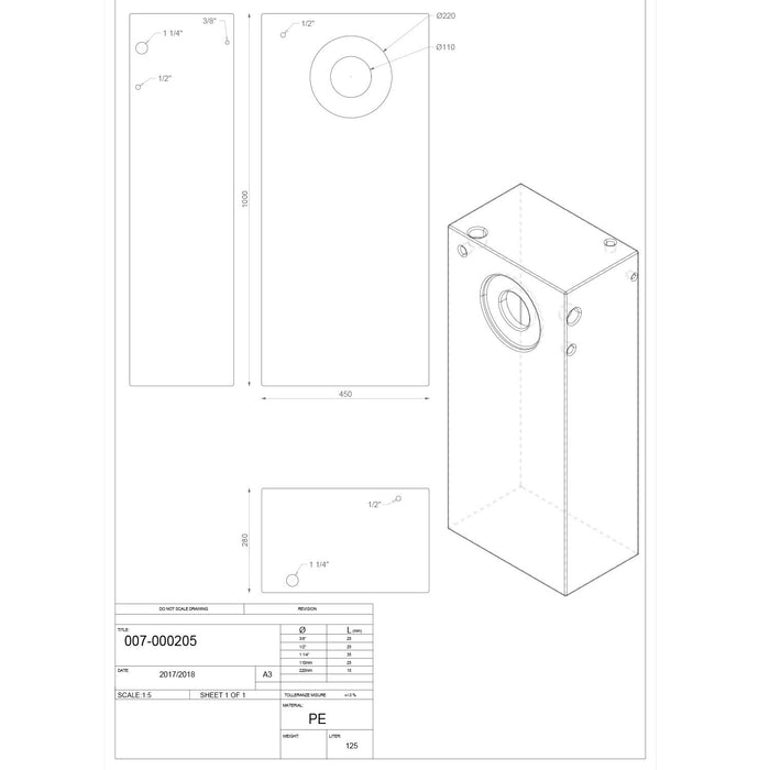 Serbatoio rigido neutro acqua tanica da campeggio e nautica 125 lt