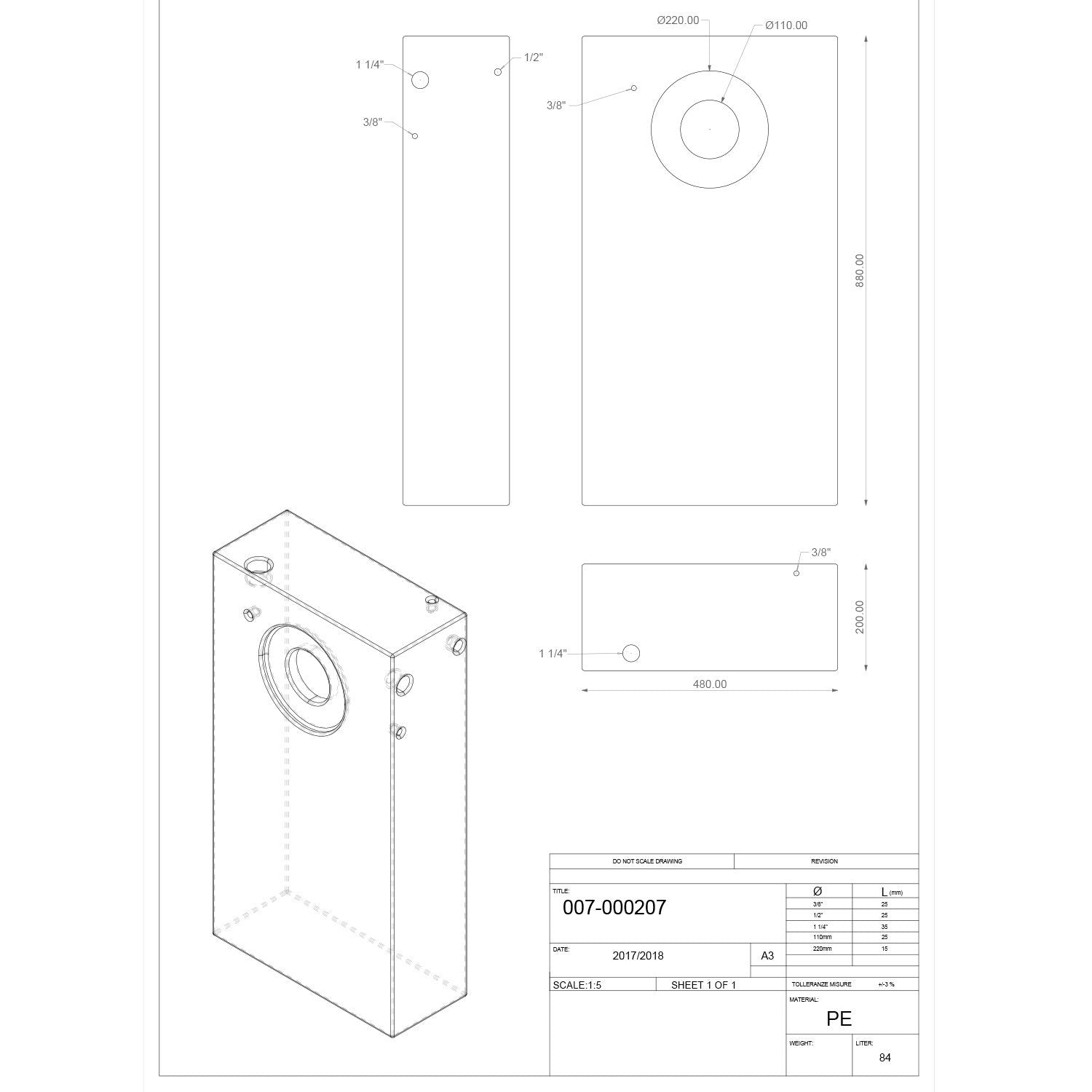 Serbatoio rigido neutro acqua tanica da campeggio e nautica 84 lt