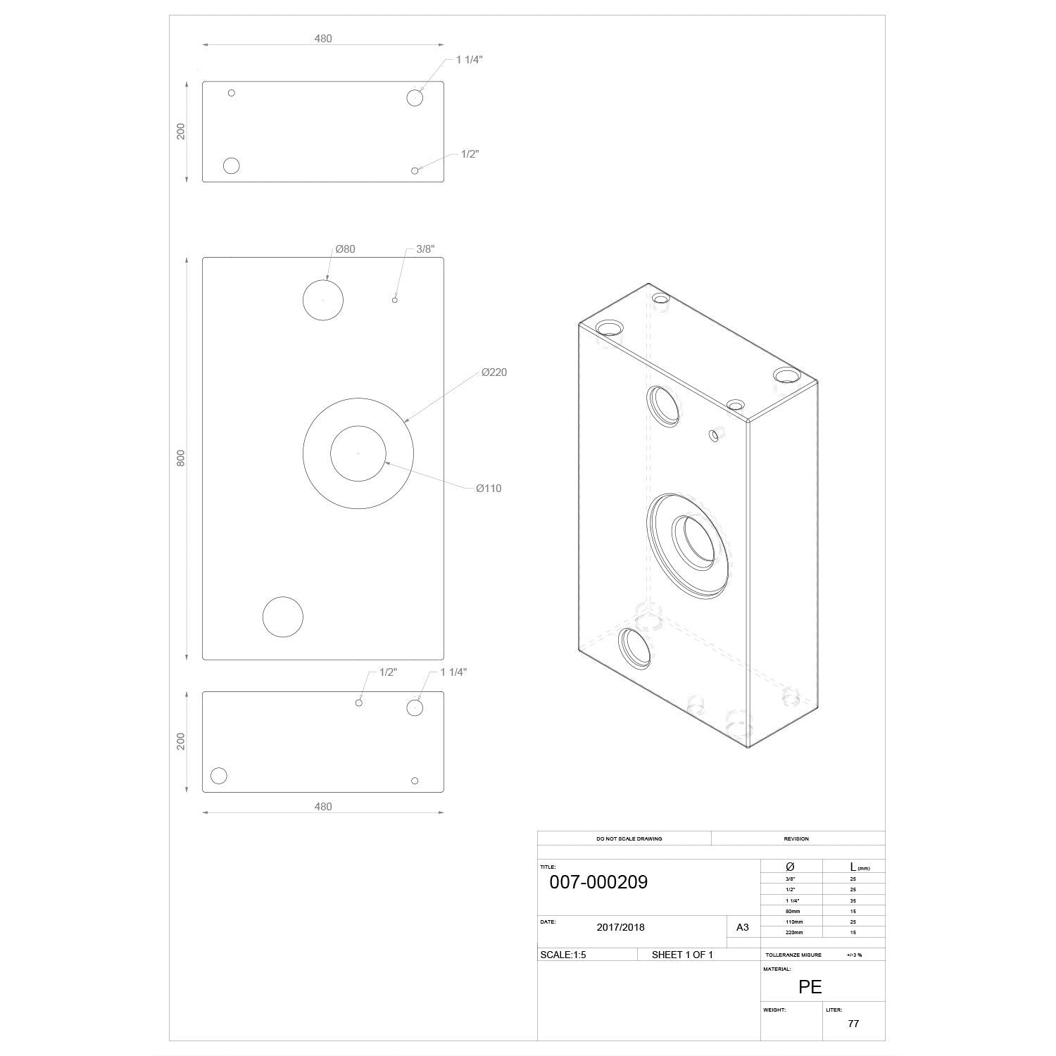 Serbatoio rigido neutro acqua tanica da campeggio e nautica 77 lt