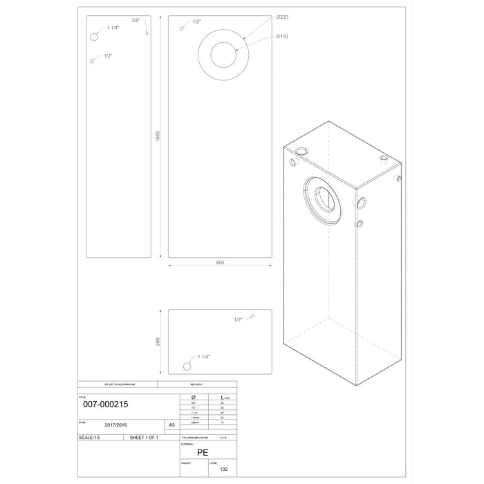 Serbatoio rigido neutro acqua tanica da campeggio e nautica 132 lt
