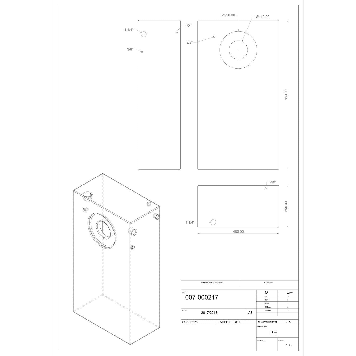 Serbatoio rigido neutro acqua tanica da campeggio e nautica 105 lt