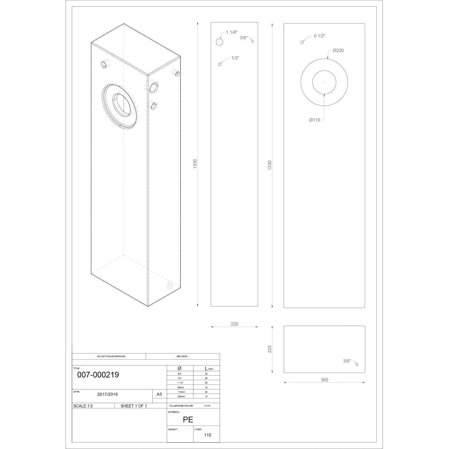Serbatoio rigido neutro acqua tanica da campeggio e nautica 110 lt