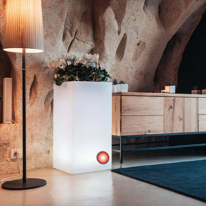 Vaso luminoso in resina quadrato 40x40 Led Luce Rossa mod.  Cube Top Bright