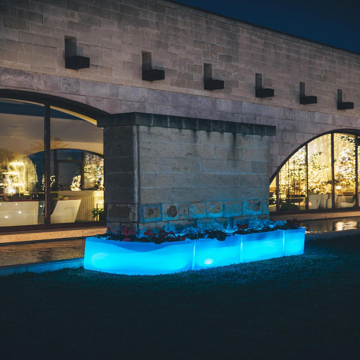 Vaso Luminoso Fioriera In Resina Angolare H 50 CM Led Luce Blu mod. Flowerpot Angolare Led