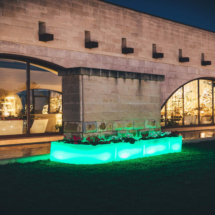 Vaso Luminoso Fioriera In Resina Rettangolare H 50 CM Led Luce Verde mod. Flowerpot Angolare Led