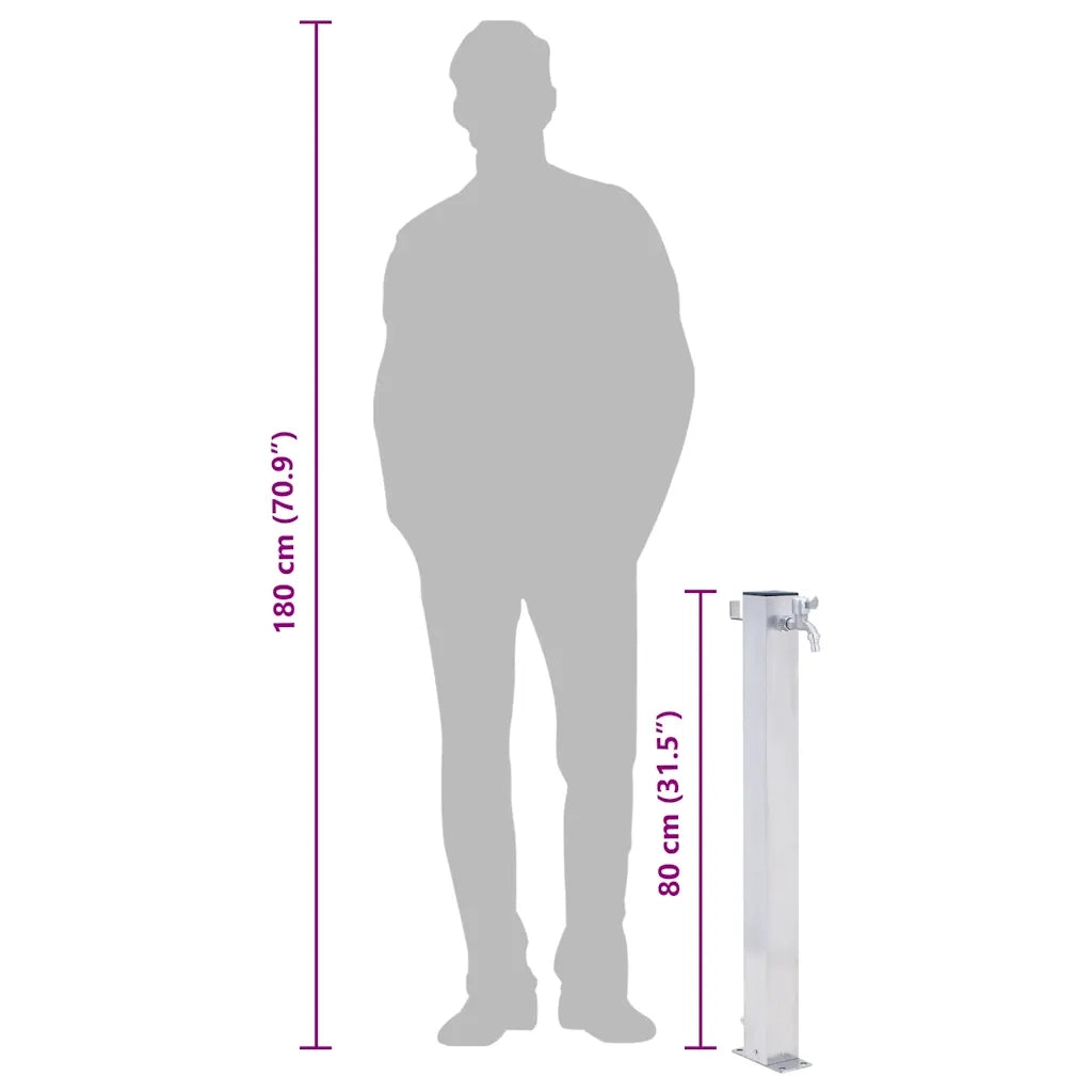 Colonna d'Acqua da Giardino-Attrezzi da giardino 80 cm Acciaio Inox Quadrato
