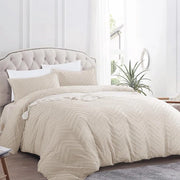 Set di lenzuola da letto boho, 200 x 220 cm, 3 pezzi, beige, con onde irregolari, set di lenzuola, decorato a maglia, stile shabby chic, lenzuola da letto reversibili, coperta morbida a microfibra con chiusura a zip e 2
