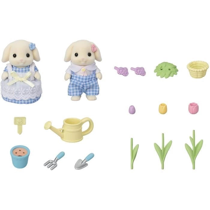 Bambola - SYLVANIAN FAMILIES - Fratello e sorella Coniglio Ariete - Giardinaggio - Articolata - Multicolor