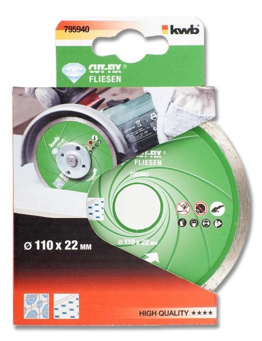 KWB 7959-40 Cut-Fix Disco Diamantato Continuo per Piastrelle e Travertino 110x22 mm