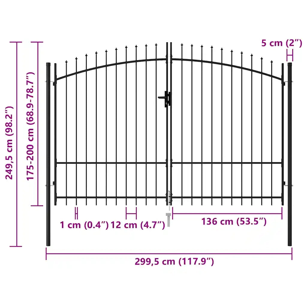 Cancello per recinzione Woerden Doppia porta con punta superiore 299,5x249,5 cm 145738