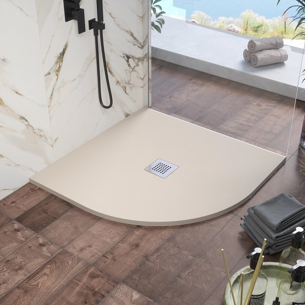 Piatto doccia semicircolare 80x80cm in marmoresina avorio effetto pietra | Kos