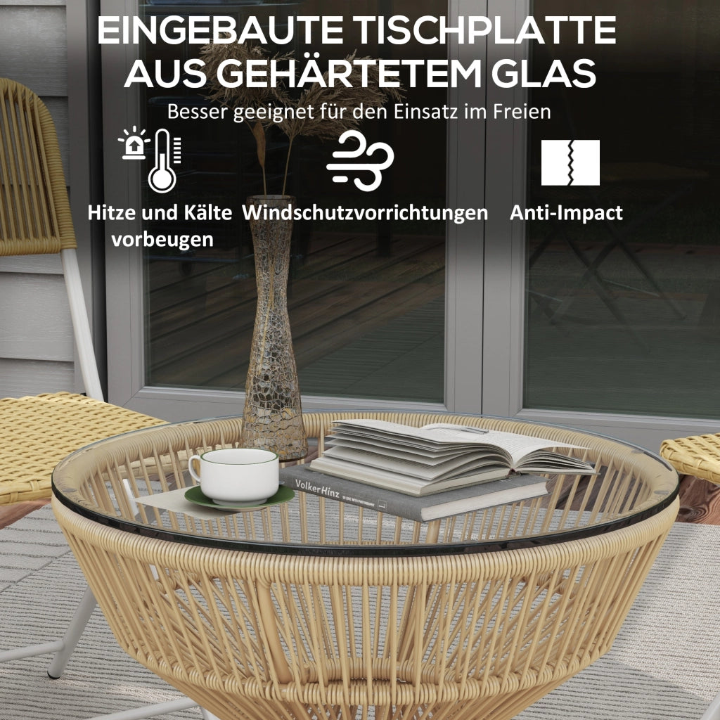 Tavolino Laterale Stile Boho 60 X 60 X 50 Cm Metallo Vetro Rattan PE Legno Naturale Per Esterni