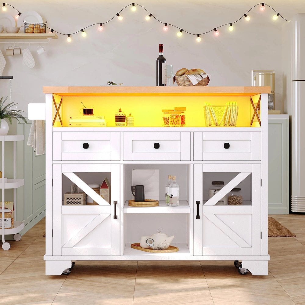 Carrello da cucina multifunzionale - Xylo - Con LED e tavolo pieghevole, 3 cassetti e 2 ante