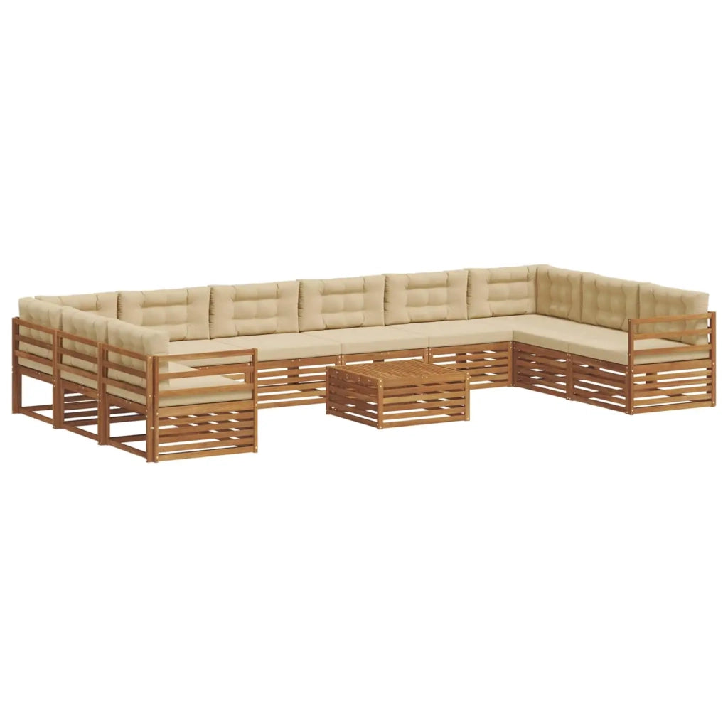 Set divani 11 pcs Naturale e Beige Legno di Acacia Massello 3374233