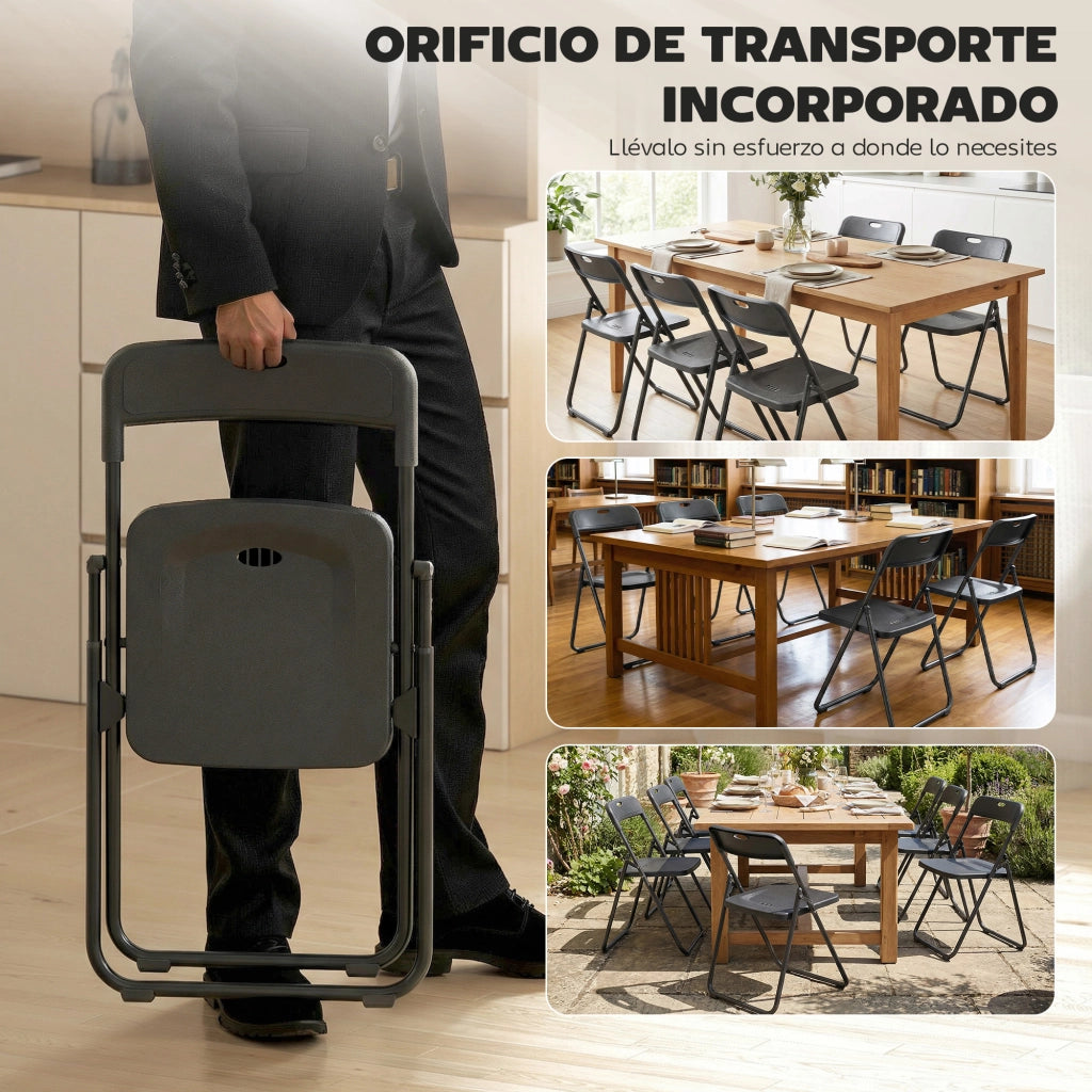Set di 6 Sedie Pieghevoli ¨C Zephmum ¨C Plastica, Nero, 48.5x47x75 cm