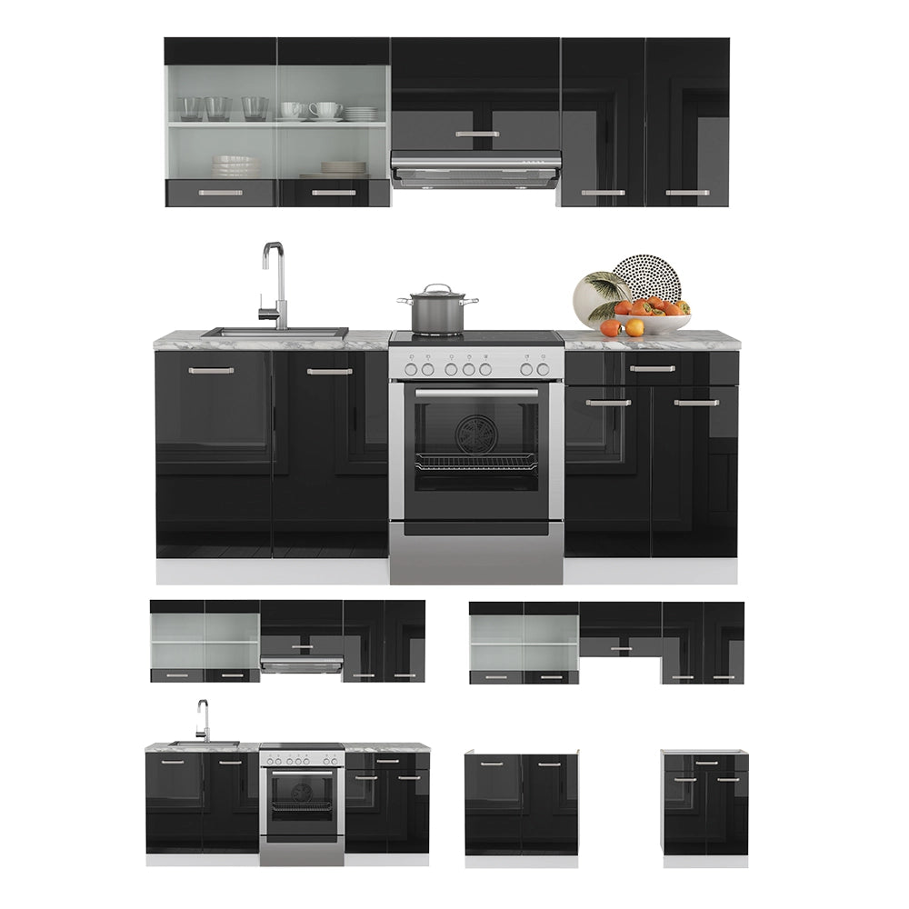 Vicco Cucina componibile Nero lucido/bianco 200 cm , PL Antracite