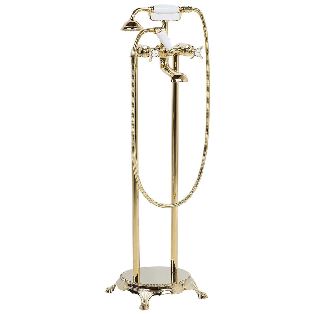 Rubinetto Vasca Ottone Dorato Freestanding 98 cm con Doccetta Moderna
