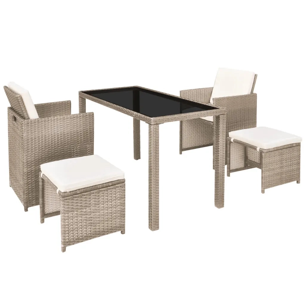 Set da Pranzo da Giardino 5 pz con Cuscini in Polyrattan Beige 42555