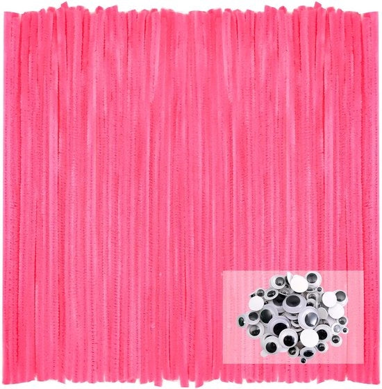 Pijpenragers 100 Stuks - Filamenti Fluorescenti Rosa - Chenille 30 cm x 6 mm - Fili Soffici con Adesivo - Lavorazione Creativa - Filo Flessibile