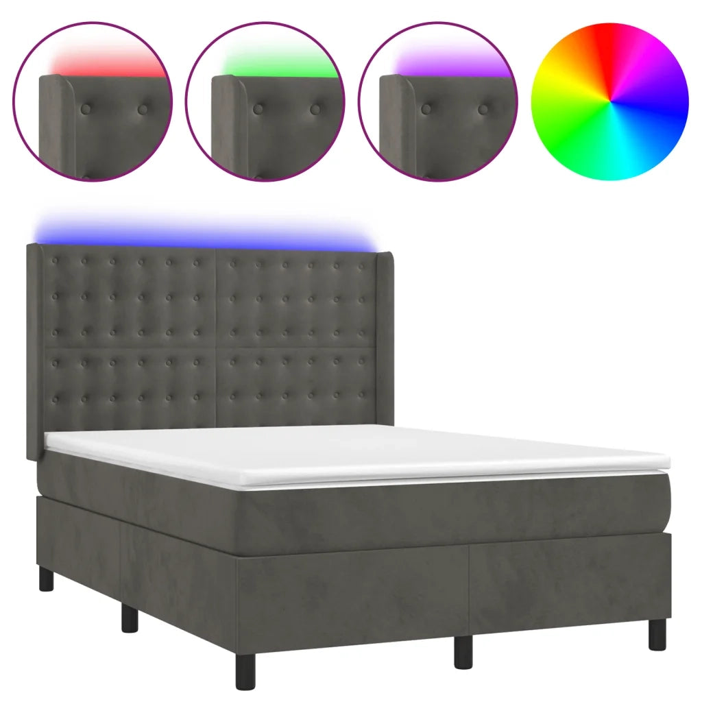 Letto a Molle con Materasso e LED Grigio Scuro 140x190 cm 3139800