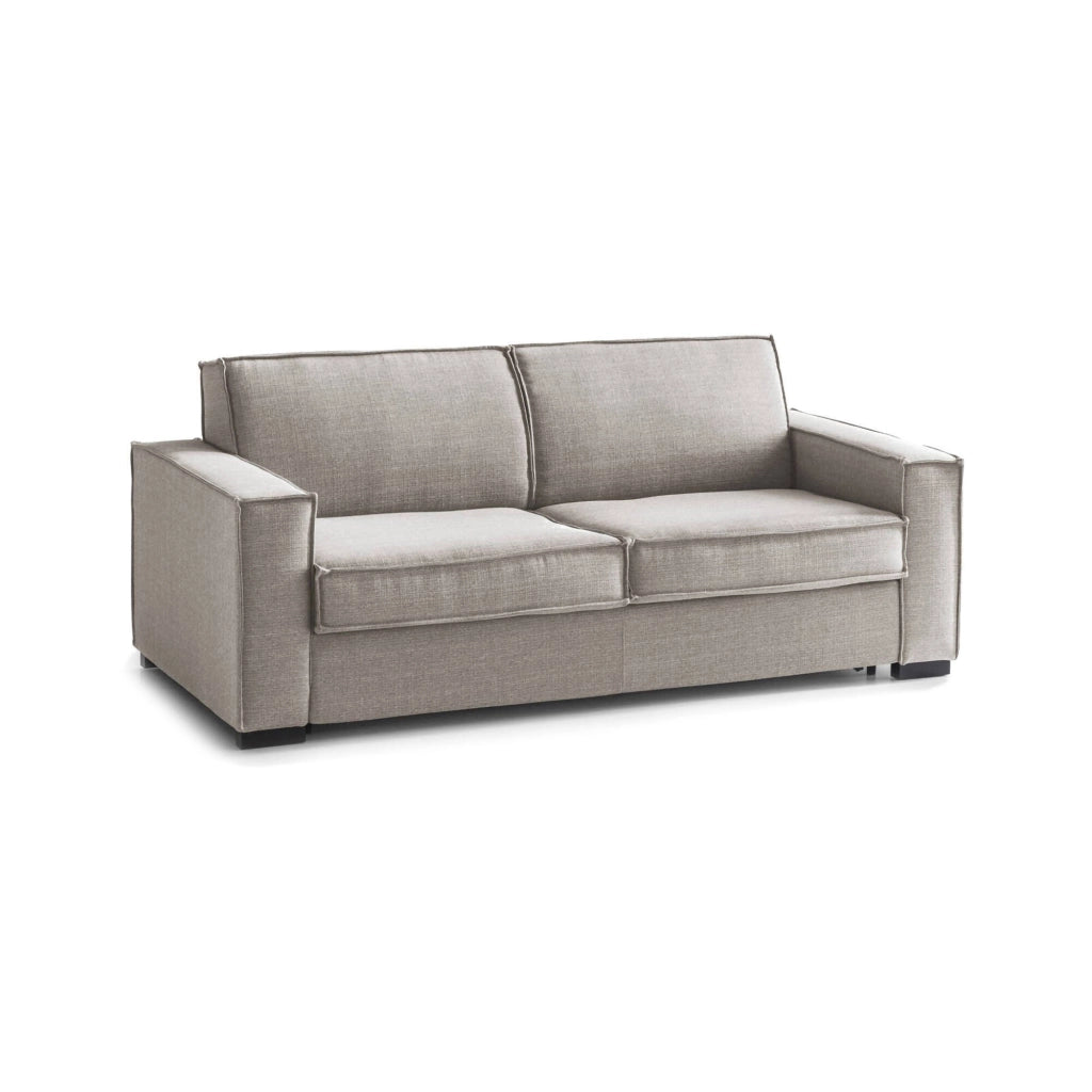 Divano Letto Adalberto, Divano a 3 posti, Made in Italy, SofÒ  Soggiorno con apertura girevole, in tessuto imbottito, con Braccioli slim, cm 200x95h90, Tortora