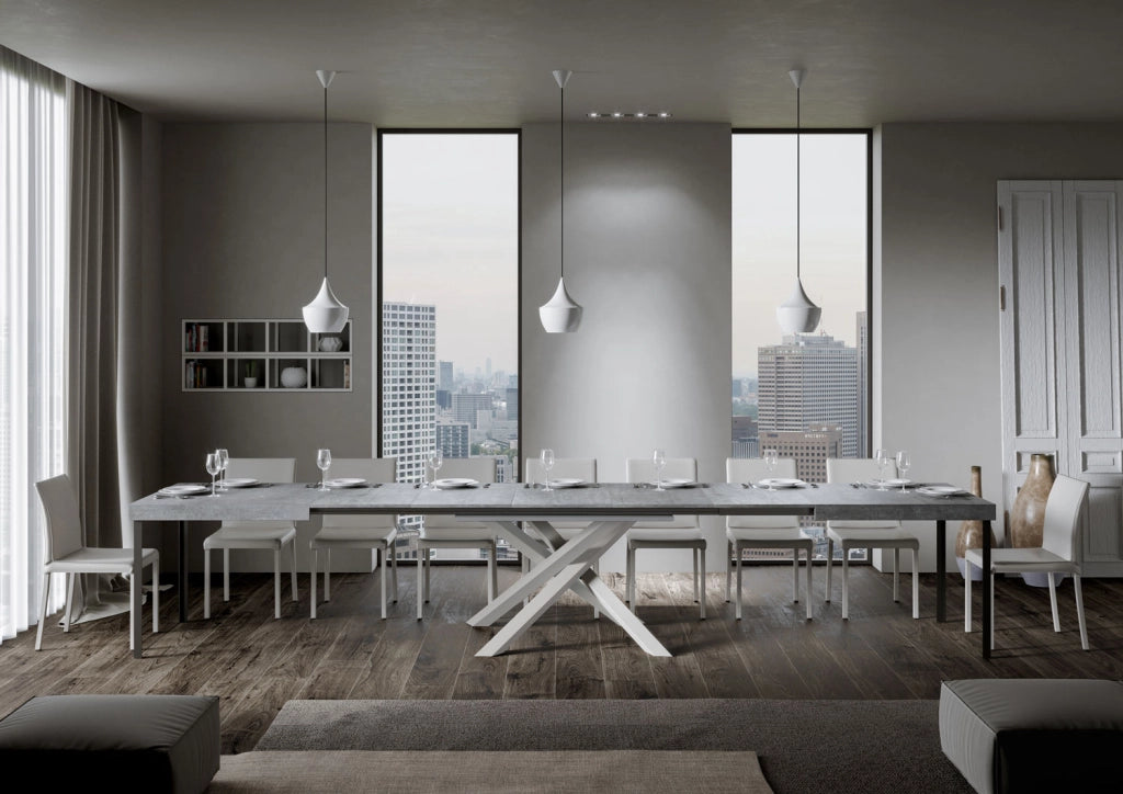 Tavolo allungabile 90x160/420 cm Volta cemento telaio bianco