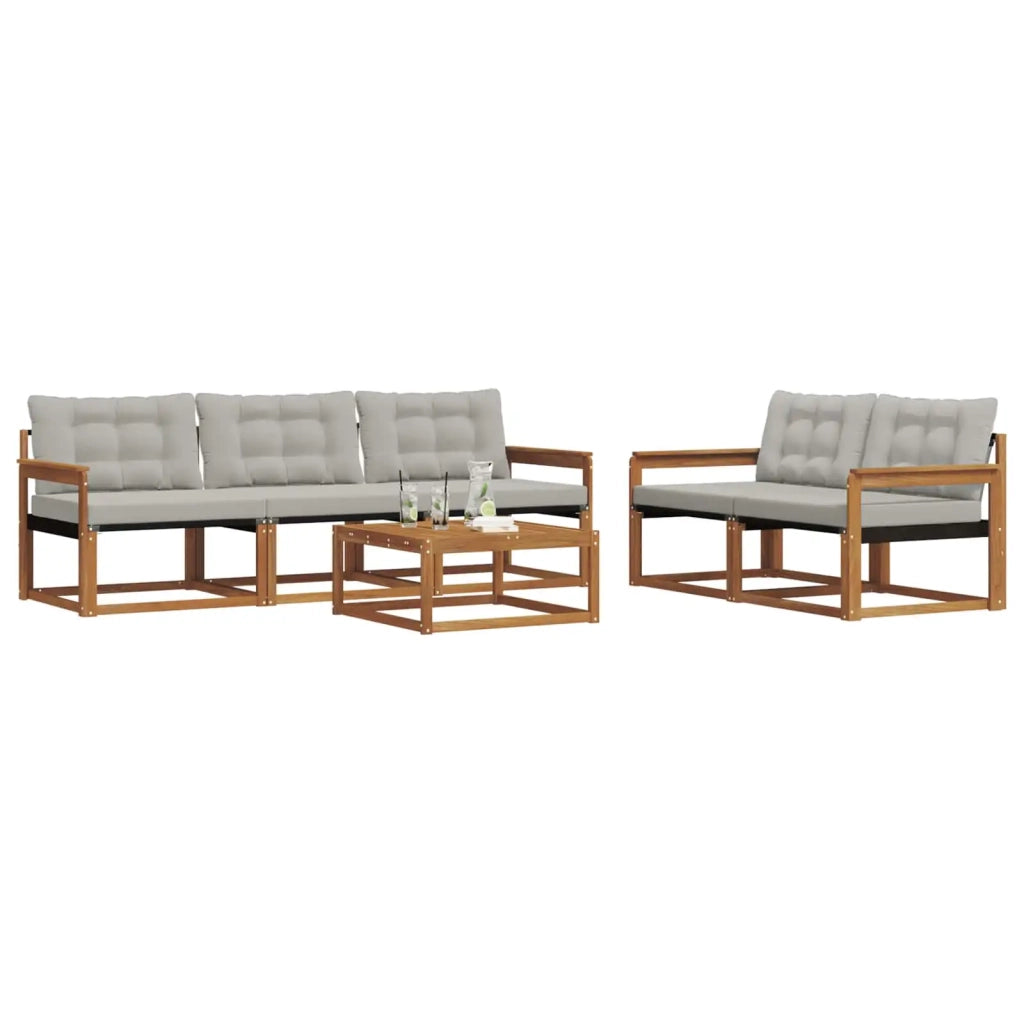 Set di divani da esterno 6 pcs Grigio Naturale e Chiaro