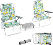 Sedie da spiaggia pieghevoli con tavolo, sedie da campeggio con poggiatesta e schienale regolabile, beach chair con sacchetto di ghiaccio e portabevande e custodia fino a 136/150 kg (modello
