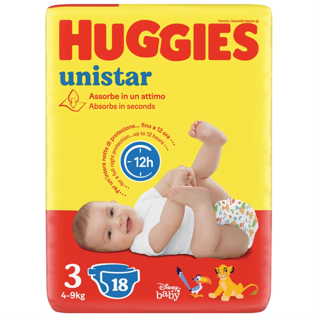PANNOLINI HUGGIES UNISTAR TAGLIA 3 MIDI 4-9 KG 162  PEZZI PACCO SCORTA