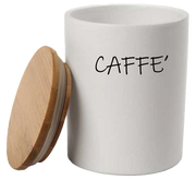 Barattolo in ceramica con tappo di legno Colore e Fantasia: CAFFE, COLORI: BIANCO