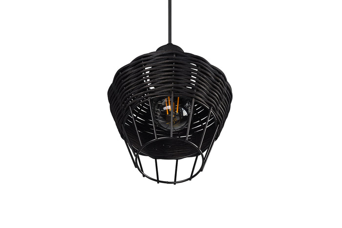 Lampada a Sospensione da Interno Attacco E27 in Tessuto Nero