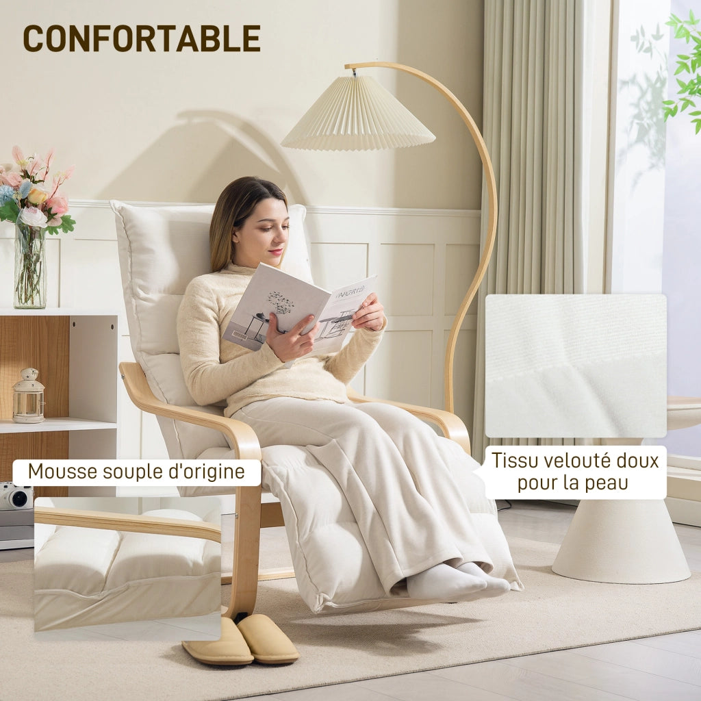 Poltrona reclinabile in velluto con poggiapiedi regolabile ¨C Minimal ¨C 67x93x105cm, crema