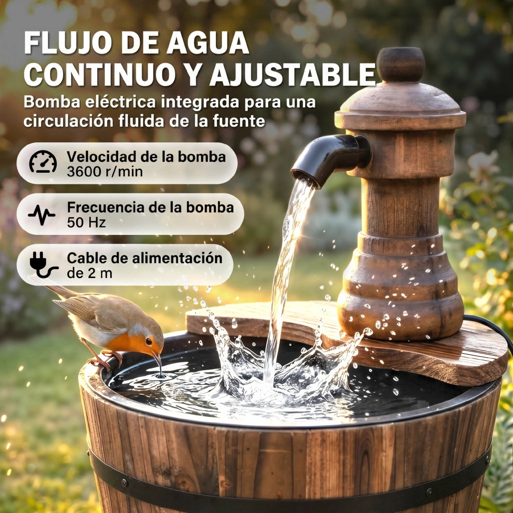 Fontana da Giardino Cascata Legno con Pompa Elettrica ¨C zephmum ¨C 27x27x37 cm Naturale