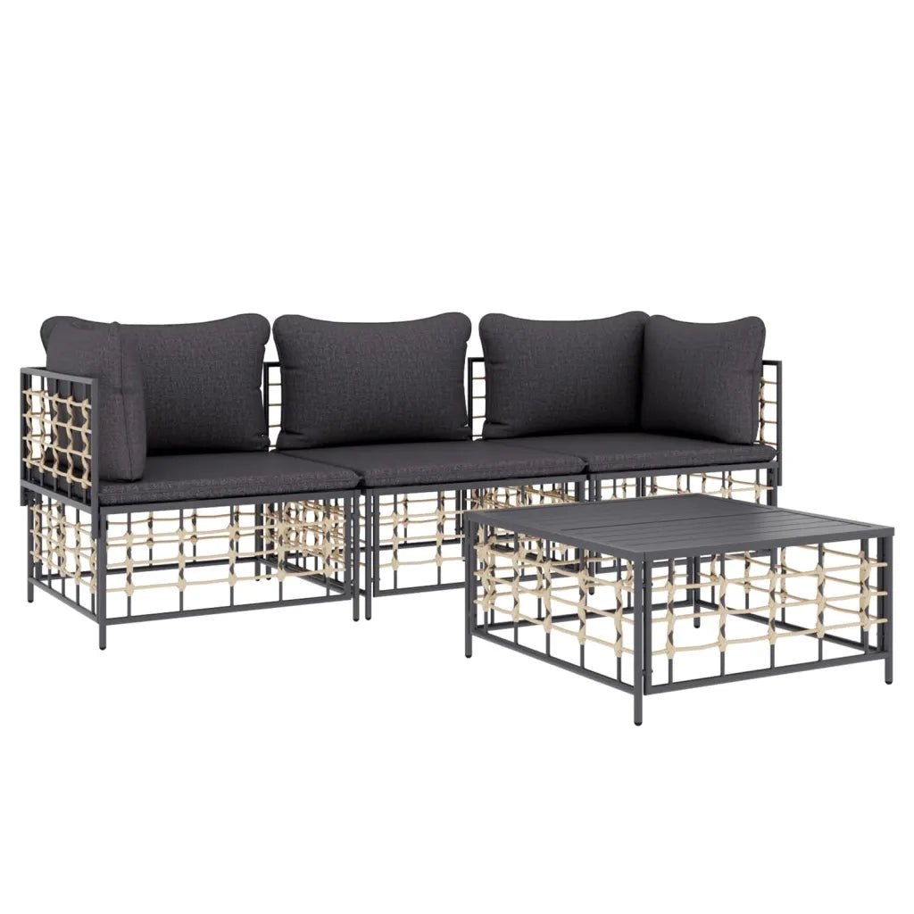Set Divani da Giardino 4 pz | Set Salotto da Giardino con Cuscini Antracite in Polyrattan