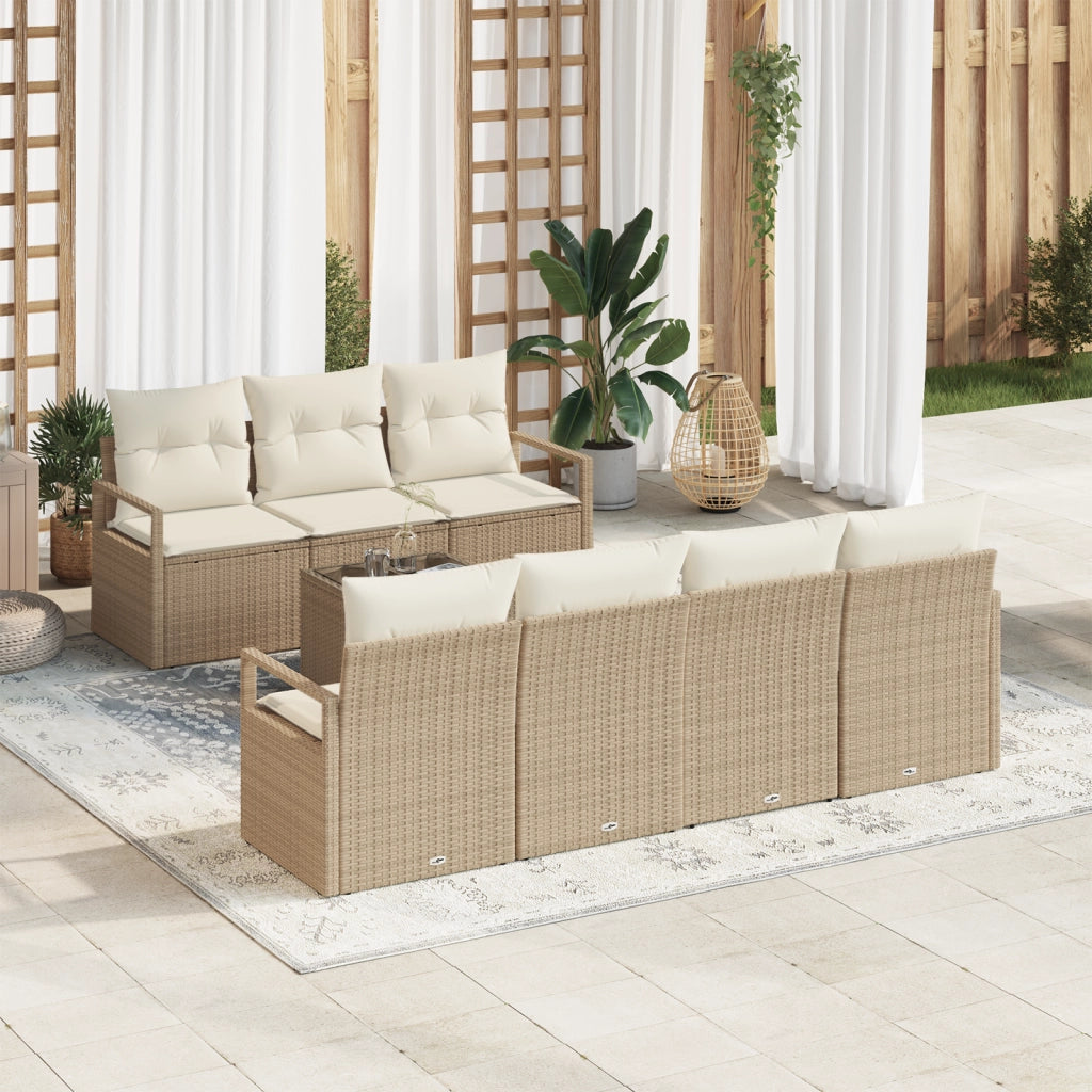 Set Divano da Giardino 8 Pezzi con Cuscini Beige in Polyrattan