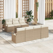 Set Divano da Giardino 8 Pezzi con Cuscini Beige in Polyrattan