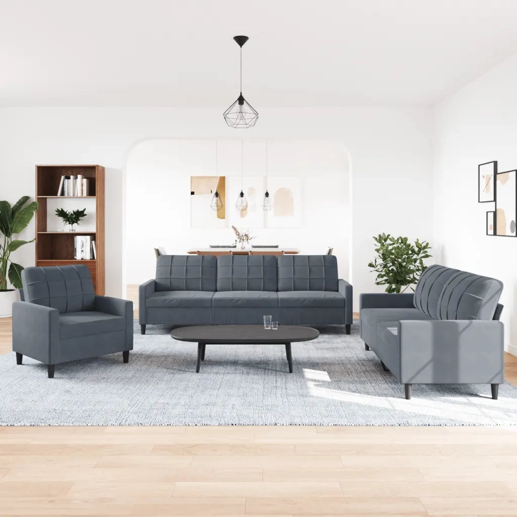 vidaXL Set di Divani 3 pz con Cuscini Grigio Scuro in Velluto