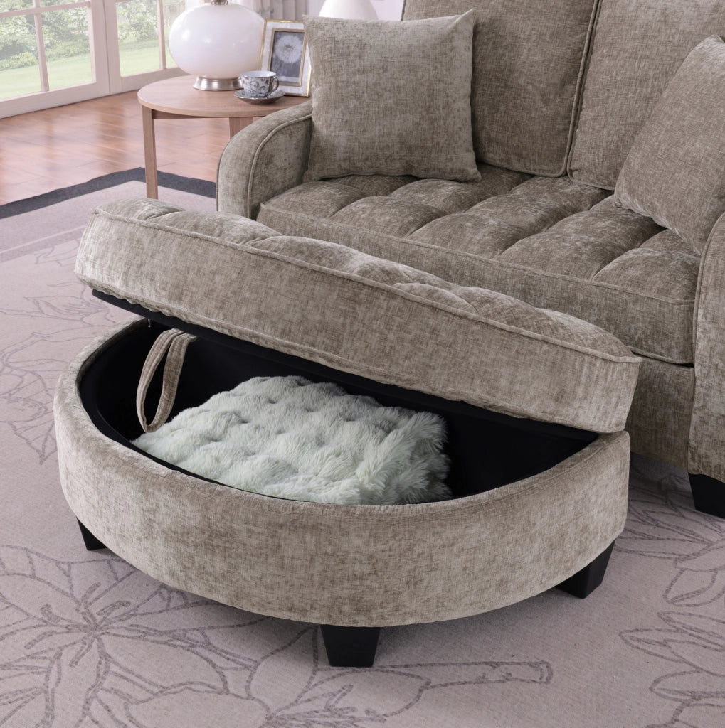 Divano letto 2 in 1 con pouf contenitore; 132x129x93 cm; eucalipto; marrone