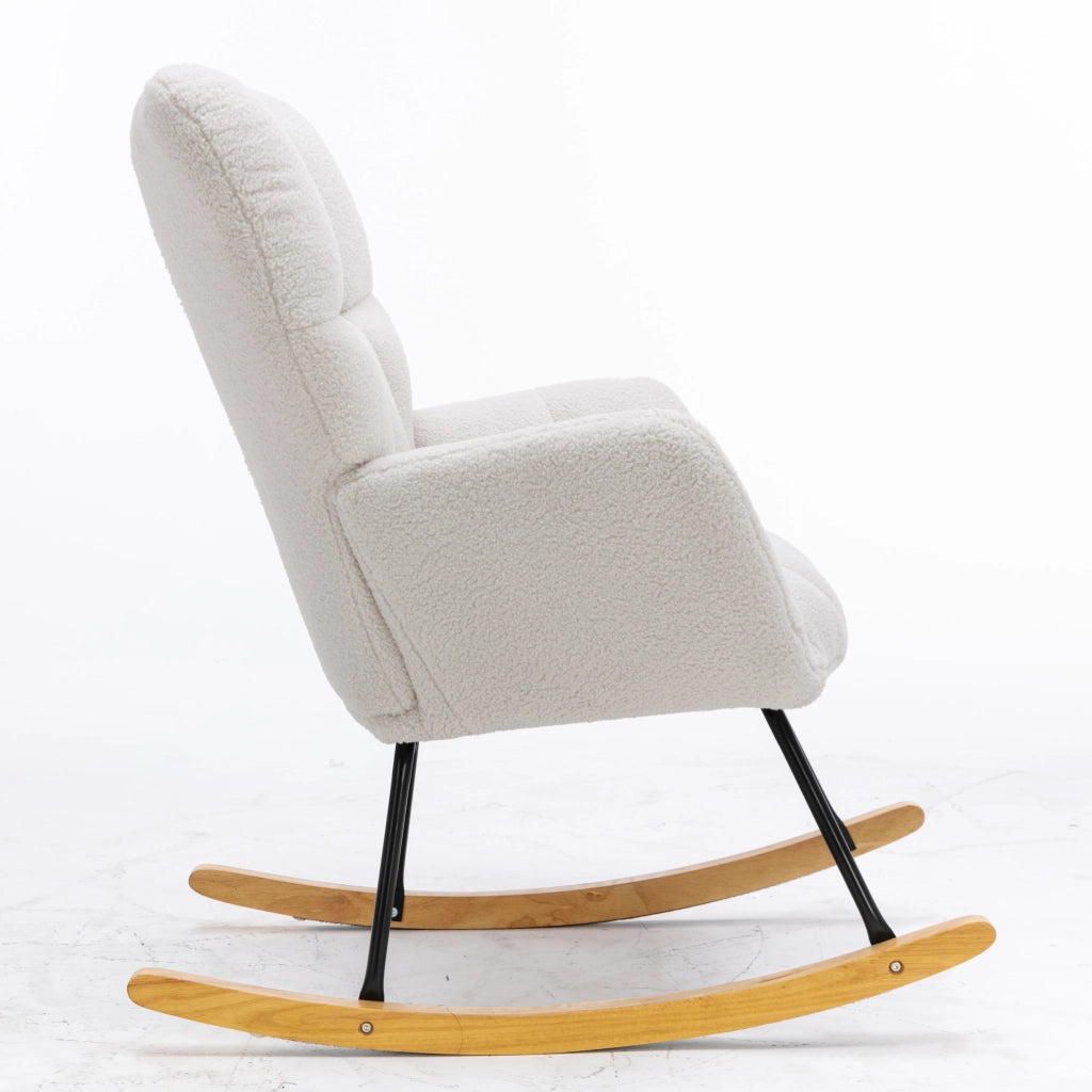 POLTRONA a dondolo 80x70x95 cm Teddy bianco con struttura in legno e metallo
