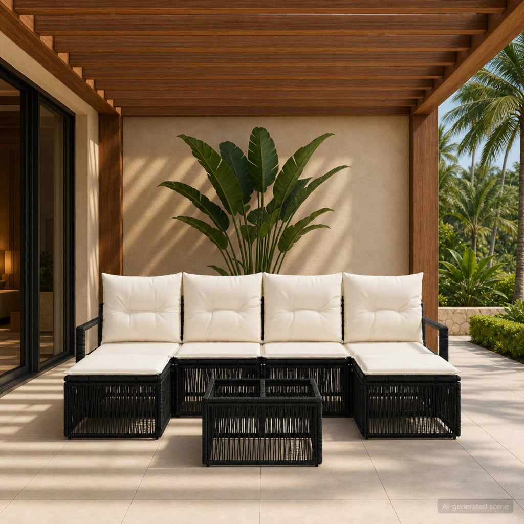 Set Divano da Giardino 7 pz Nero polyrattan 3435793