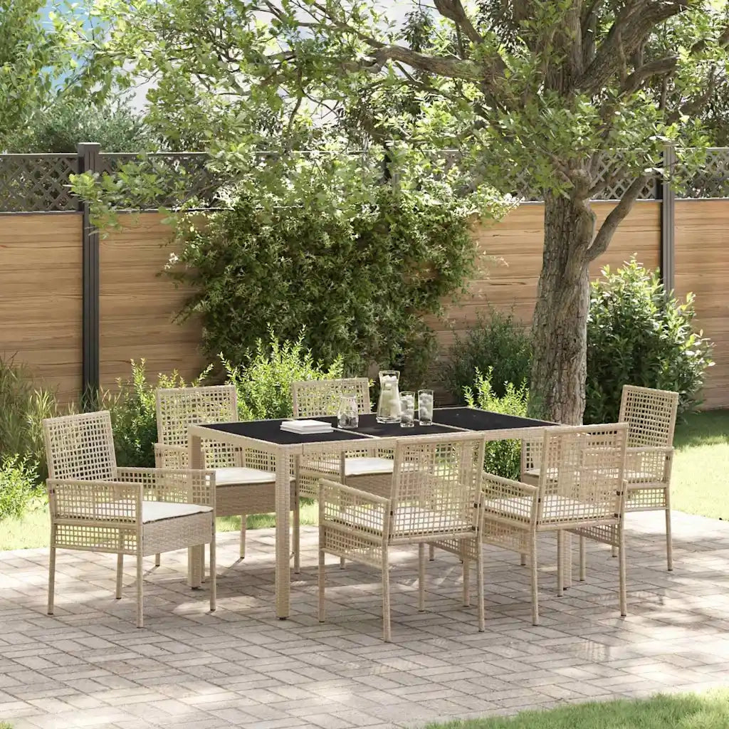 Set da Pranzo per Giardino 7 pcs Beige polyrattan 3334890