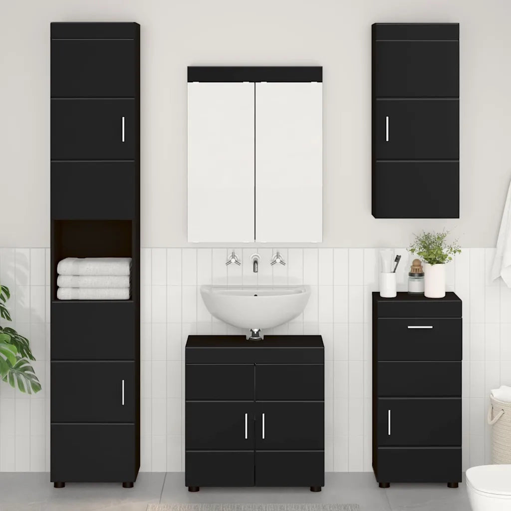 Armadio da Bagno | Mobile da Bagno a muro con porta TULUM Nero 37 x 24,5 x 86 cm