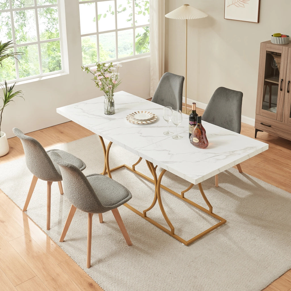 Tavolo da Pranzo Foga 180x80x75 cm Effetto Marmo Bianco / Oro [en.casa]