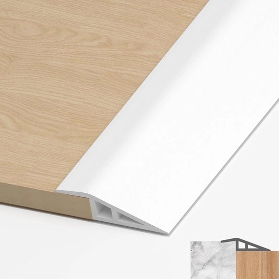Striscia di copertura PVC per dorsi di porta, profilo di transizione autoadesivo, striscia di transizione per differenza di altezza di pavimento, copertura per dorsi di porta in legno e lamina, (bianco, 5 mm - 10 mm, 1 m)