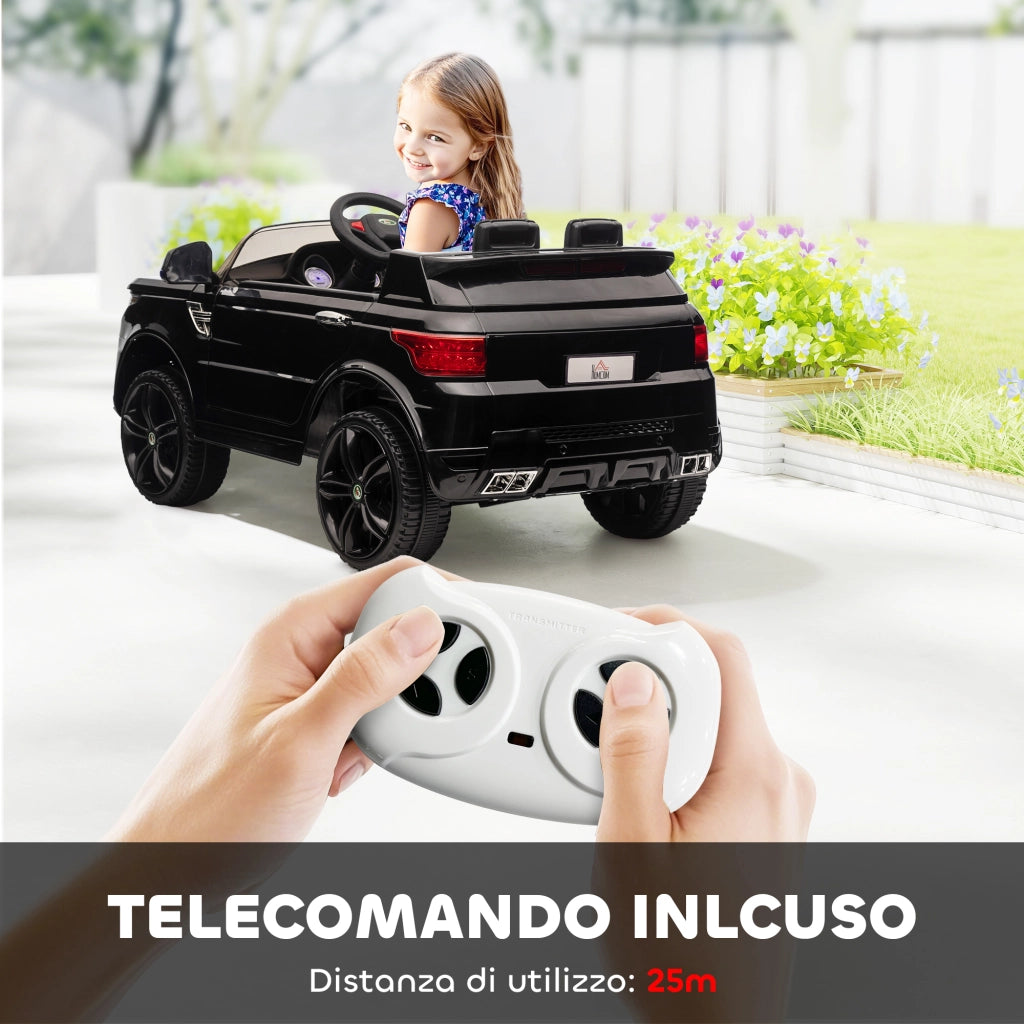 Macchina Elettrica per Bambini 3-6 Anni con Telecomando, Luci LED e Clacson, in PP e Metallo, 110x68x52 cm, Nero