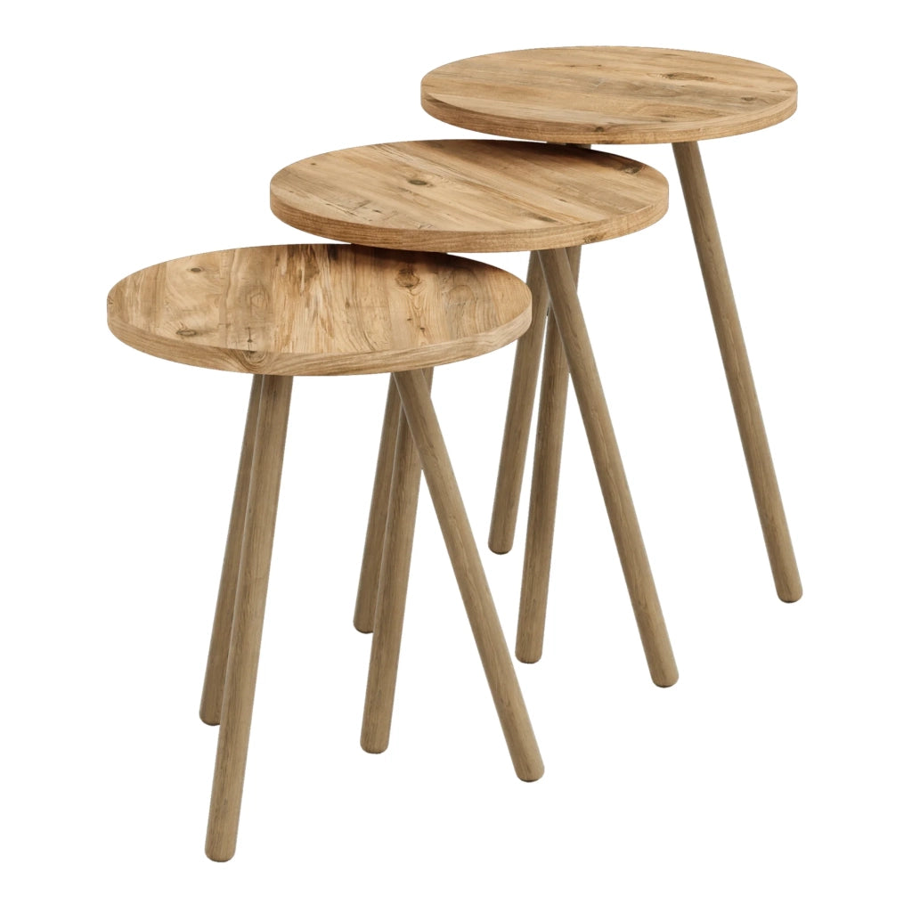 Set di 3 tavolini rotondi a treppiede effetto legno 03_0008384