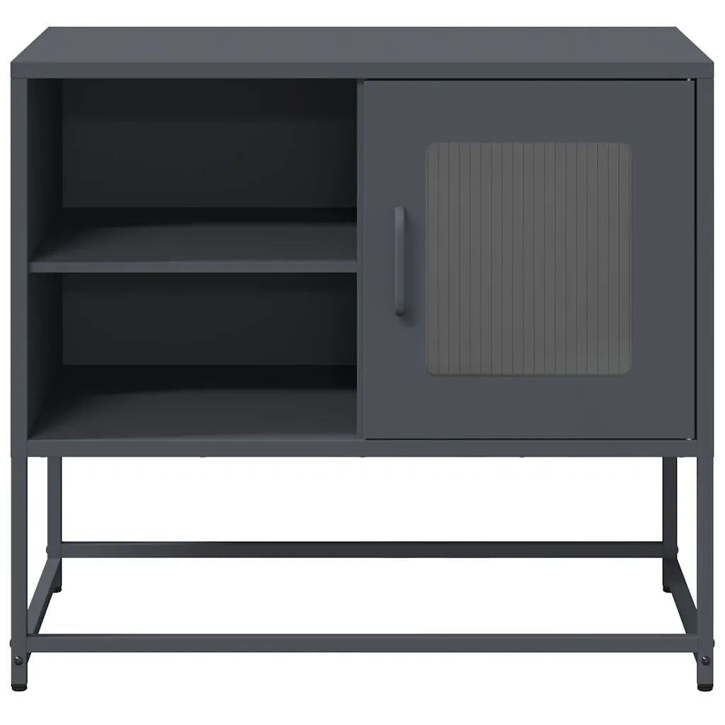 Mobile porta TV con pratico vano contenitore 68 x 39 x 60 cm accogliente stile industriale acciaio antracite 02_0049876