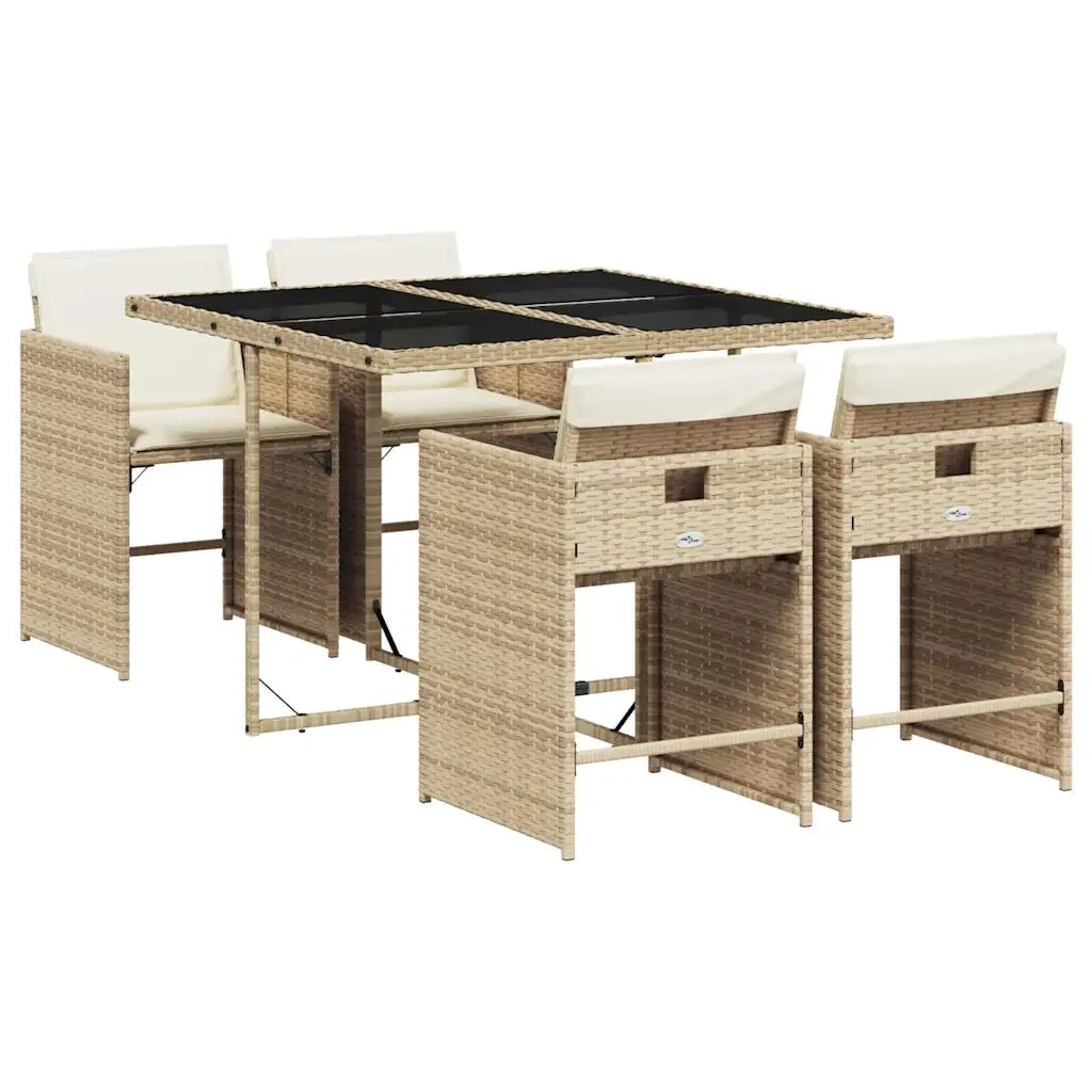 Set da Pranzo da Giardino 5 pz con Cuscini Beige in Polyrattan 3211078