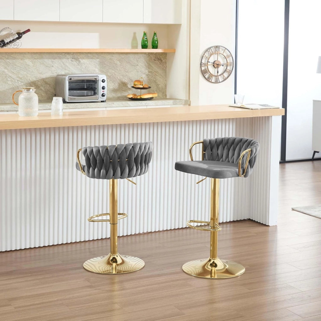 Sgabello da Cucina Altezza Regolabile, Sgabello da Bar in Velluto, Girevole a 360°, con Base in Metallo e Poggiapiedi, Nero